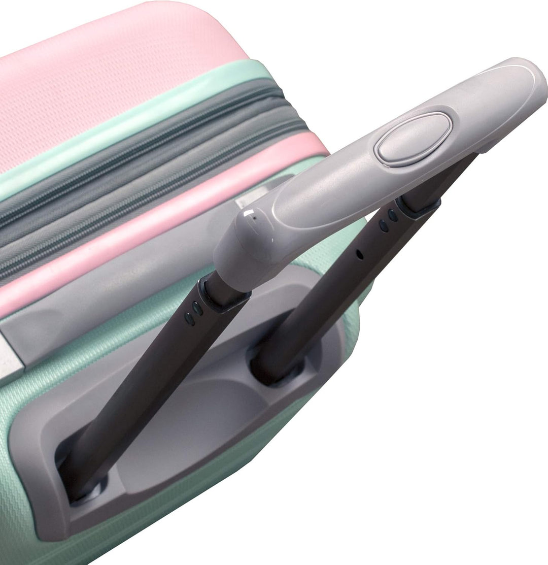 Eye-catching Cotton Candy hardside carry-on, lightweight with expandable space and smooth spinner wheels.