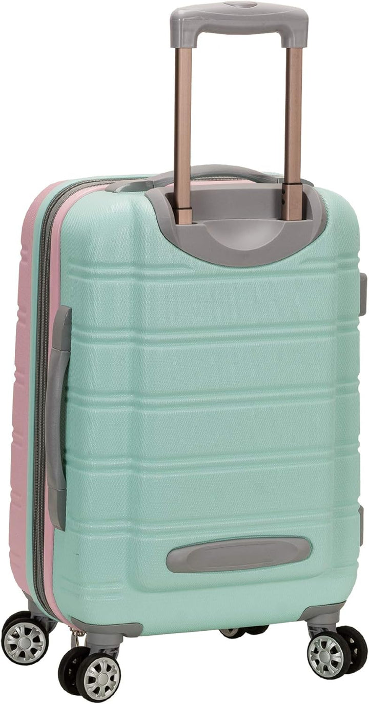 Smooth double spinner wheels on a Cotton Candy lightweight hardside carry-on suitcase, ideal for easy travel.