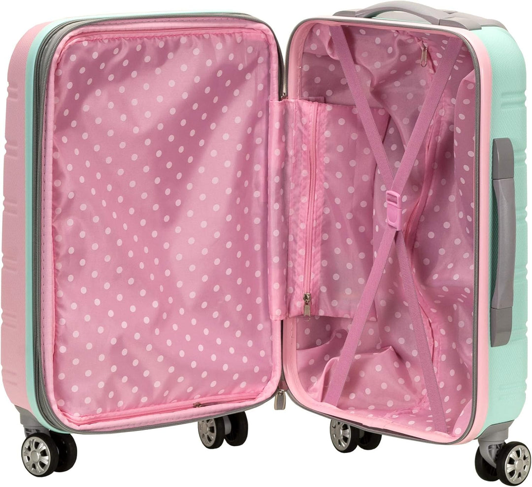 Lightweight, expandable Cotton Candy hardside carry-on with double spinner wheels for effortless travel.