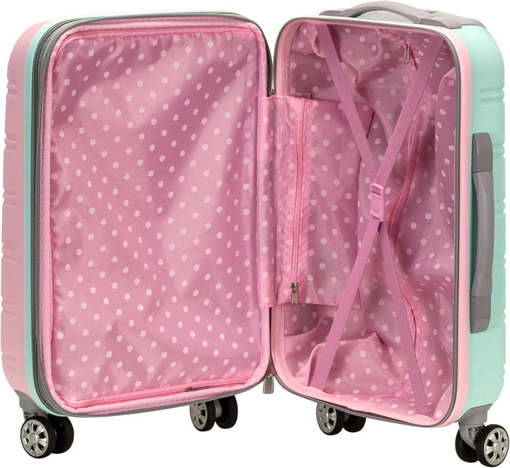 Lightweight, expandable Cotton Candy hardside carry-on with double spinner wheels for effortless travel.