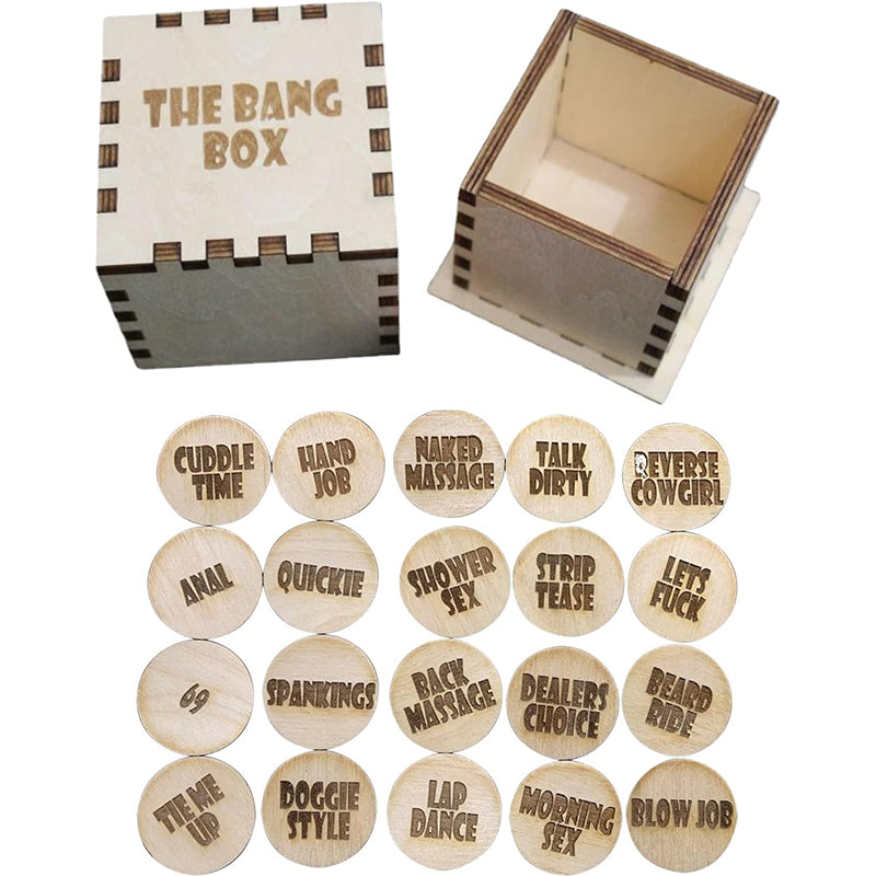 Assortment of 'Date Night' wooden activity tokens, a fun and romantic gift for couples