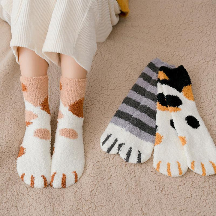 Cozy cat paw print ankle socks for women, soft cotton blend winter socks with cute animal design