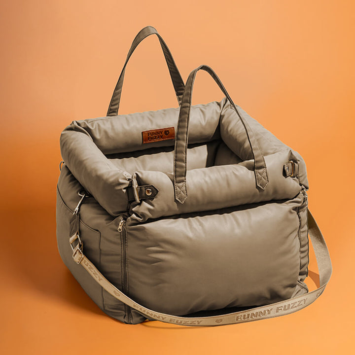 PawLuxury faux leather dog car seat, designed for safety, comfort, and stylish pet travel.