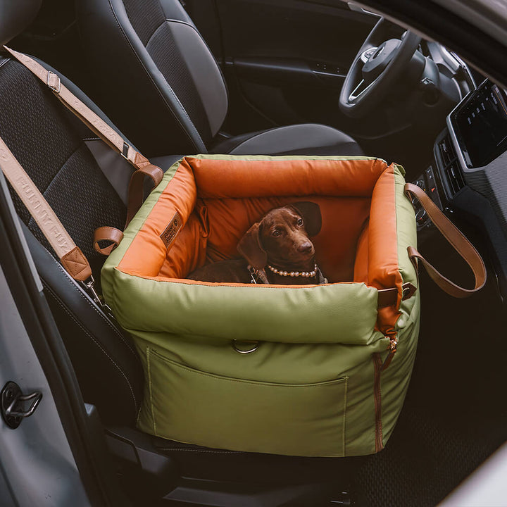 PawLuxury cozy faux leather dog car seat. Ensures pet safety and comfort on every car ride.