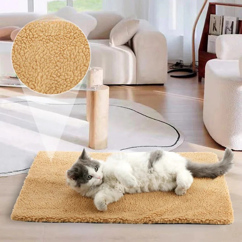 Cozy Pet Self-Warming Pad for cats & dogs. Non-electric, washable, soft faux fur mat for winter comfort & warmth.