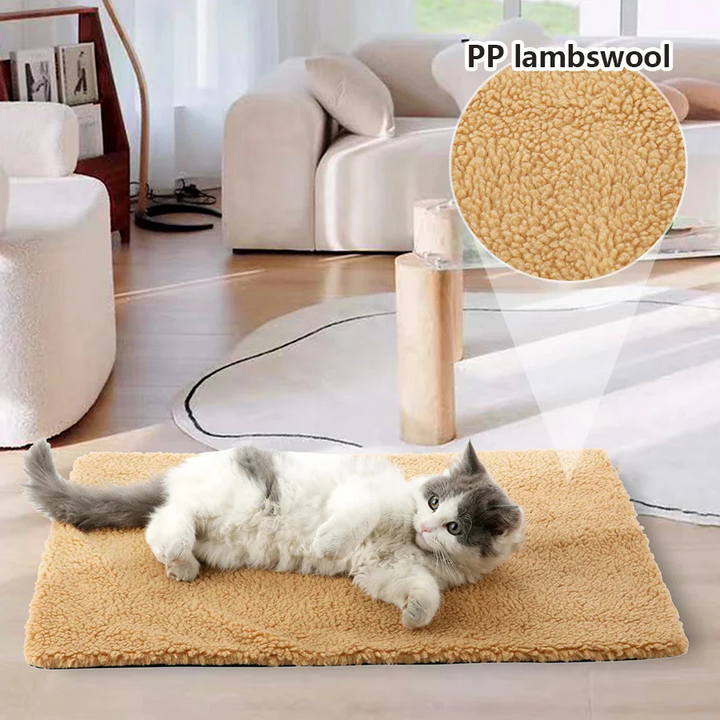 Washable Pet Self-Heating Bed for cats & dogs. Non-electric cozy mat provides warmth & comfort without power.