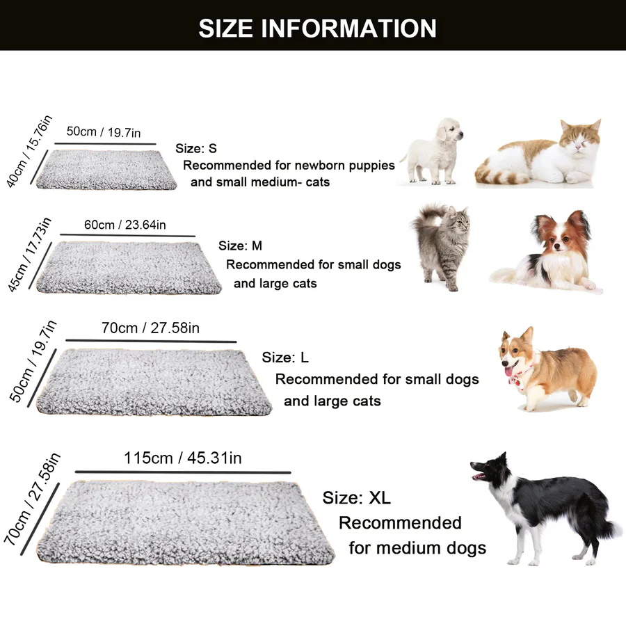 Non-electric Faux Fur Self-Warming Pet Pad for ultimate cat & dog comfort. Washable mat keeps pets warm naturally.