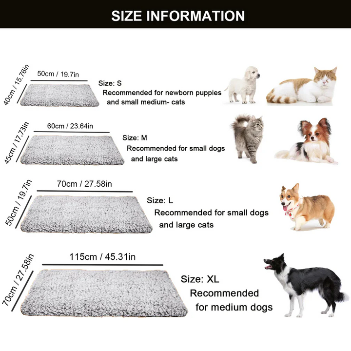 Non-electric Faux Fur Self-Warming Pet Pad for ultimate cat & dog comfort. Washable mat keeps pets warm naturally.