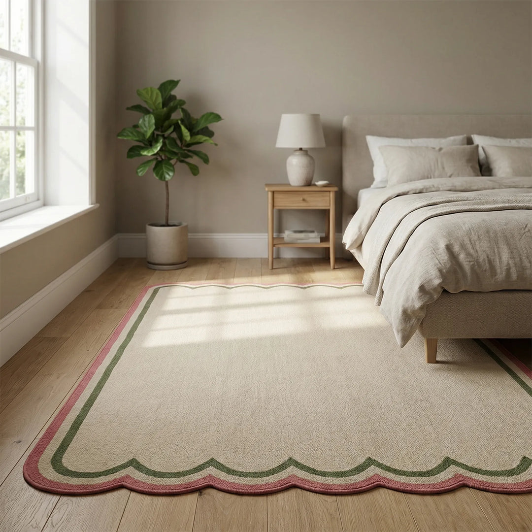 Cozy retro cloud area rug with wavy scalloped edge for modern home decor.