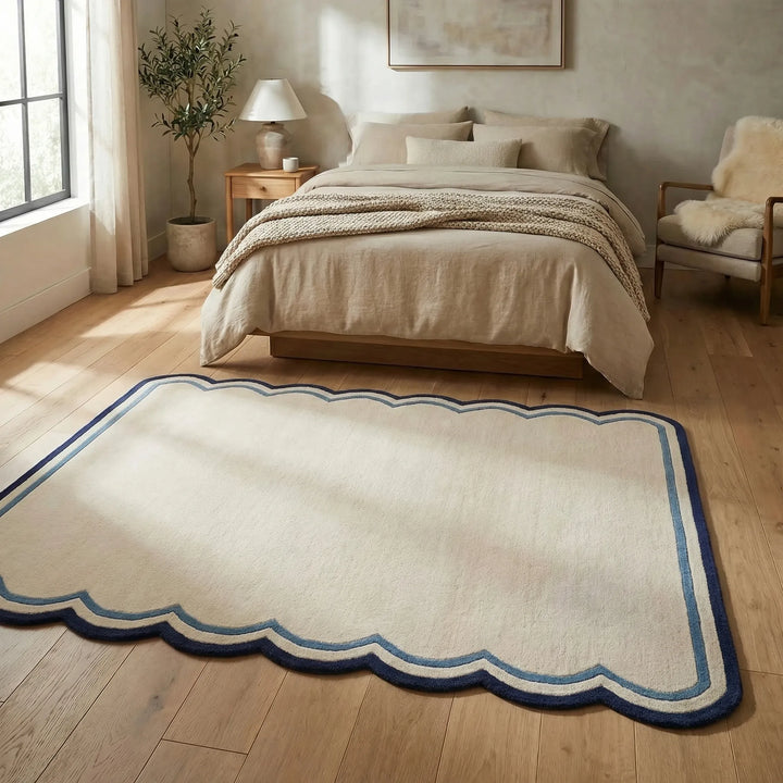 Plush cloud area rug in retro style, soft and wavy, ideal for creating a cozy home atmosphere.