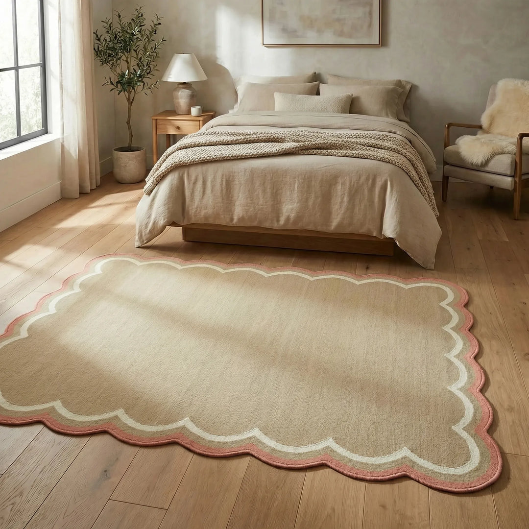 Adorable cloud-shaped area rug with soft waves, perfect for cozy nursery or child's room decor.