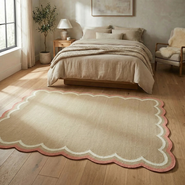 Adorable cloud-shaped area rug with soft waves, perfect for cozy nursery or child's room decor.