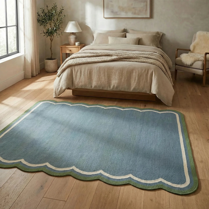 Modern retro cloud area rug with charming wavy details, adding a soft touch to home interiors.