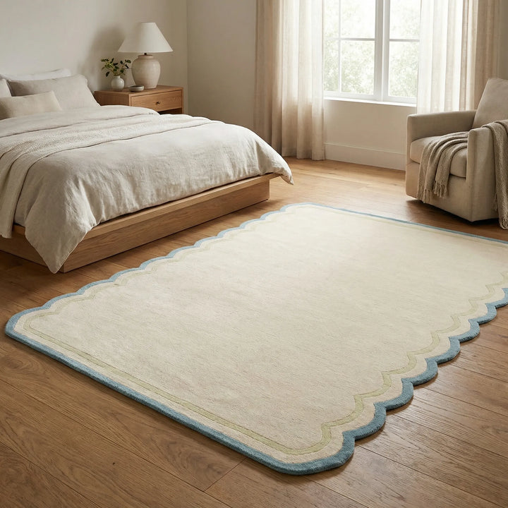 Statement cloud area rug with retro waves, a soft and cozy focal point for any room's decor.