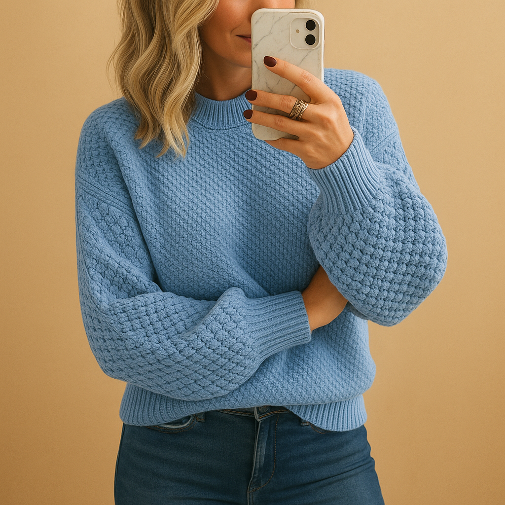 Ladies' cozy textured knit pullover, a relaxed fit sweater for cold weather and casual style