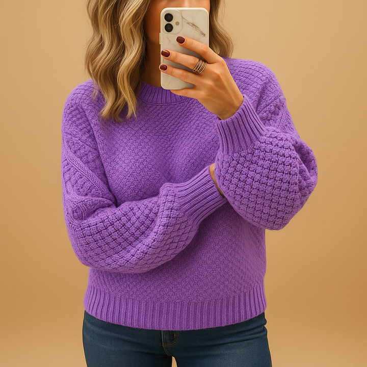 Women's apparel: textured knit pullover sweater, providing warmth and comfort with a stylish design