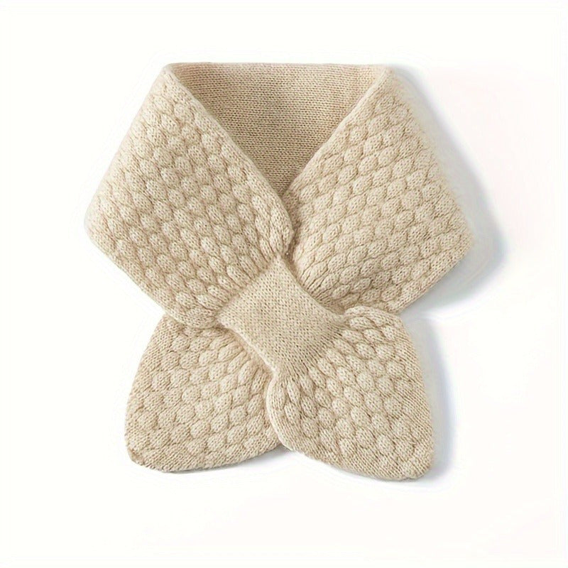 Elegant women's winter accessory: a soft, cozy knitted neck warmer scarf.