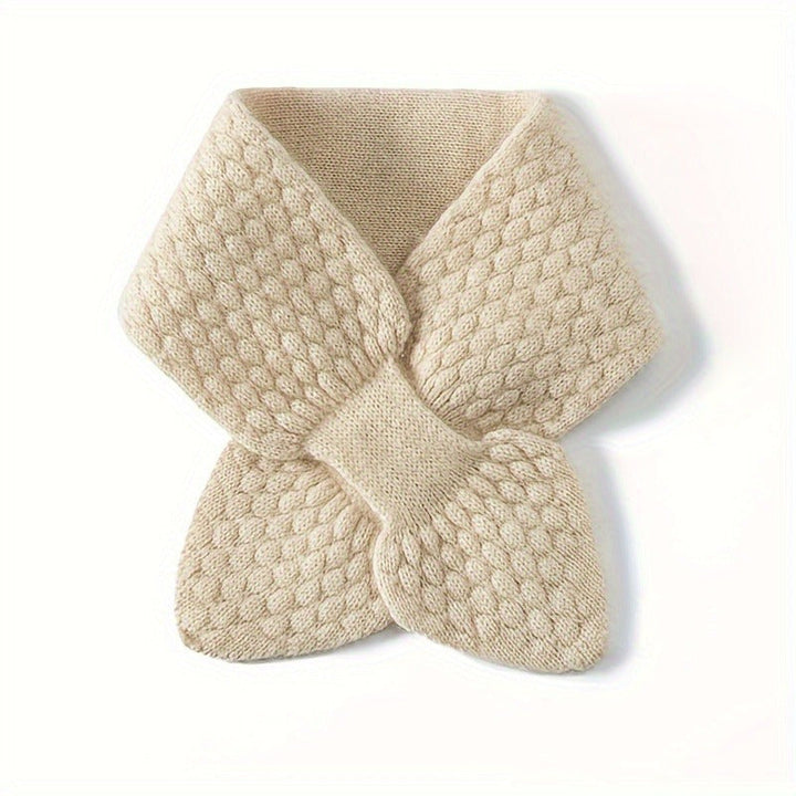 Elegant women's winter accessory: a soft, cozy knitted neck warmer scarf.