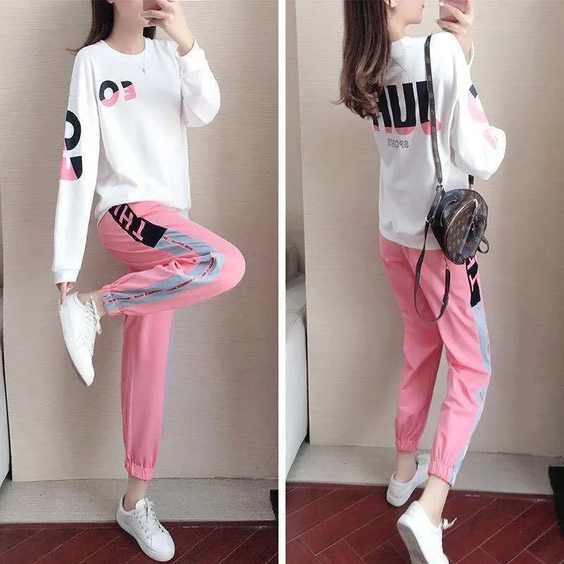 Cozy women's two-piece tracksuit set with soft sweater and matching pants, ideal for loungewear and casual comfort.