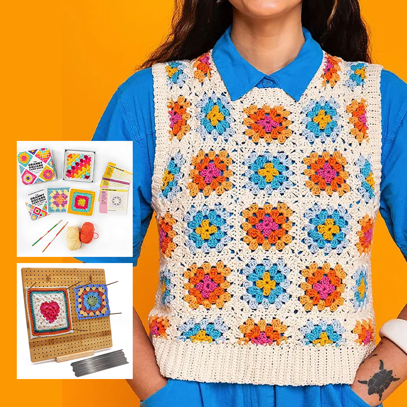 Crochet blocking board & knitting hook card set, premium bamboo for perfect craft shaping, DIY crafting gift
