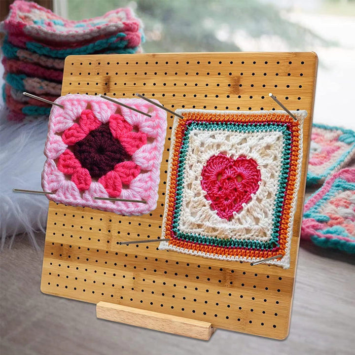 Knitting hook gauge card set with crochet blocking board, essential craft supplies for DIY projects