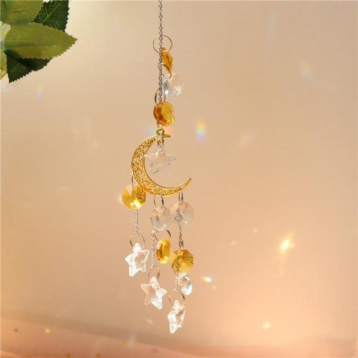 Unique crystal suncatcher, a dazzling moon-shaped prism for decorative display