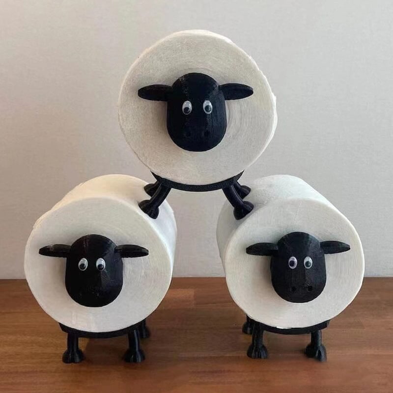 Cute black sheep toilet paper holder, resin, for bathroom decor & novelty storage, holds multiple rolls