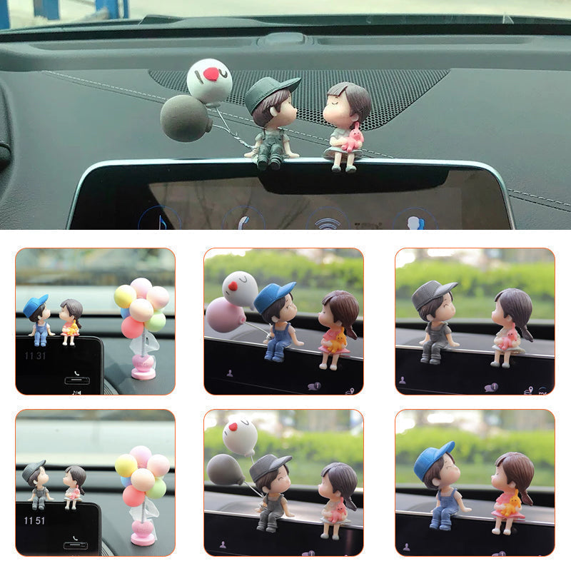 Cute couple car dashboard ornament, resin figurine, romantic car decoration for couples.