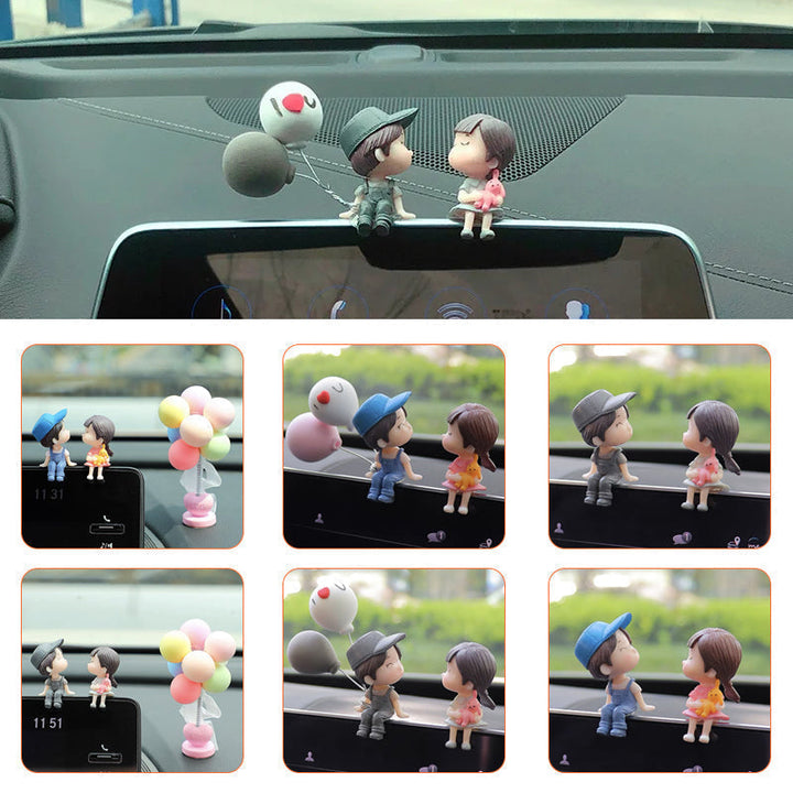 Cute couple car dashboard ornament, resin figurine, romantic car decoration for couples.