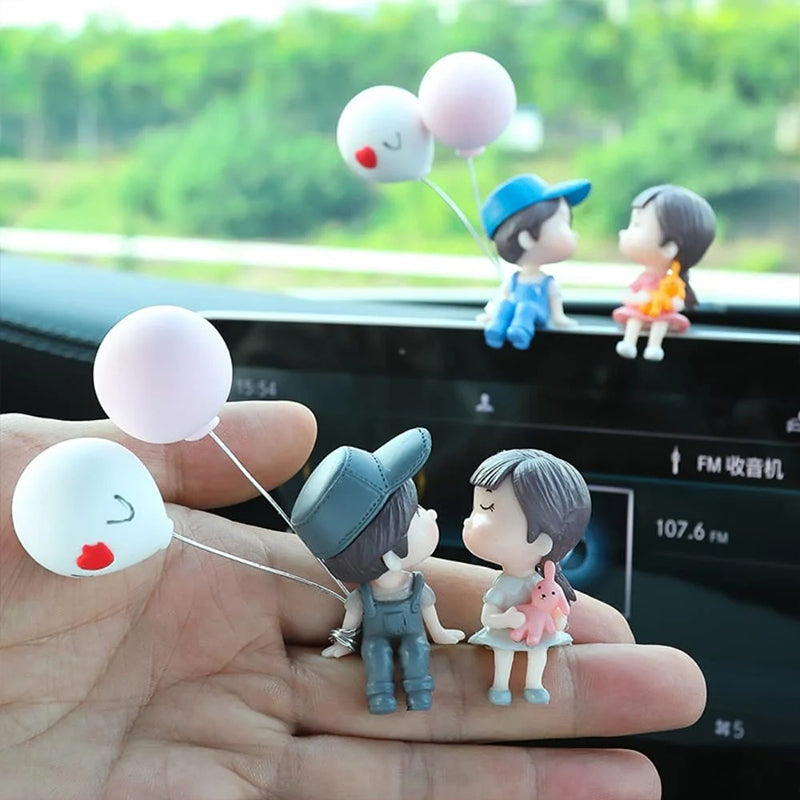 Romantic couple car dashboard ornament, detailed resin figurine, cute miniature decor.