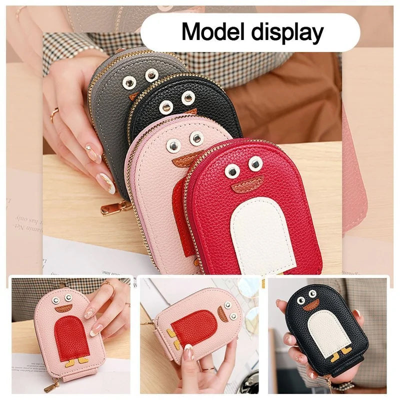 Women's accessory: cute penguin PU leather wallet for cards and coins.