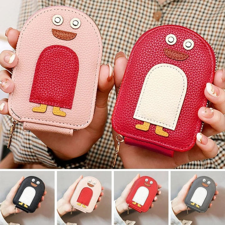 Adorable penguin-themed PU leather card & coin wallet, a must-have women's accessory.