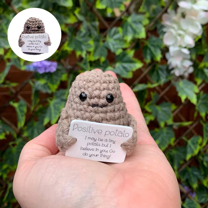 Cute positive potato knitted doll, perfect encouragement gift & desk decor, offering anxiety relief.