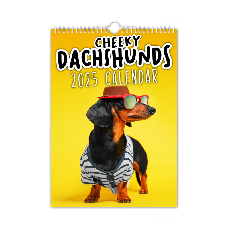 Dachshunds 2025 Wall Calendar featuring a cute dachshund puppy, perfect for dog lovers and home organization.
