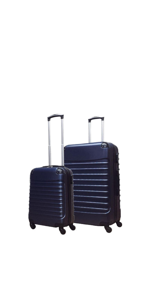 Dark blue 2-piece hard shell luggage set with spinner wheels, ideal for travel.