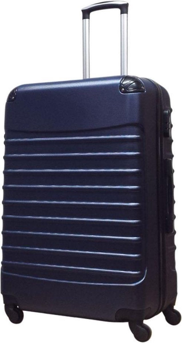 Robust dark blue hard shell 2-piece luggage set, wheeled for effortless vacation & business trips.