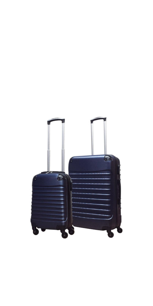 Dark blue 2-piece hardshell ABS luggage set with smooth spinner wheels for easy travel.