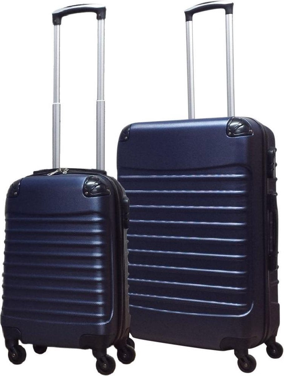 Durable ABS hardshell 2-piece luggage set, ideal for weekend trips & vacations. Dark blue finish.