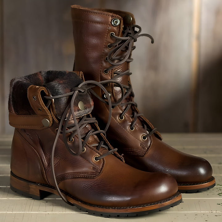 Men's anti-slip high-top combat boots in dark brown, offering durable, comfortable everyday wear. Laced rugged style.