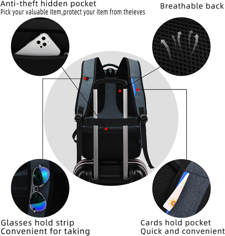 Versatile dark gray water-resistant school & travel laptop backpack with USB charging port.