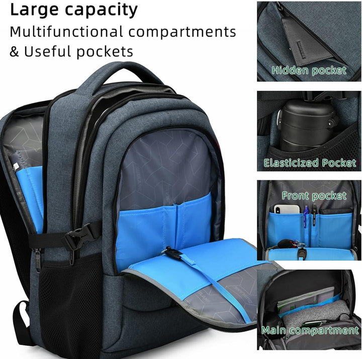 Stylish dark gray anti-theft laptop backpack, water-resistant with USB charging, for secure travel.