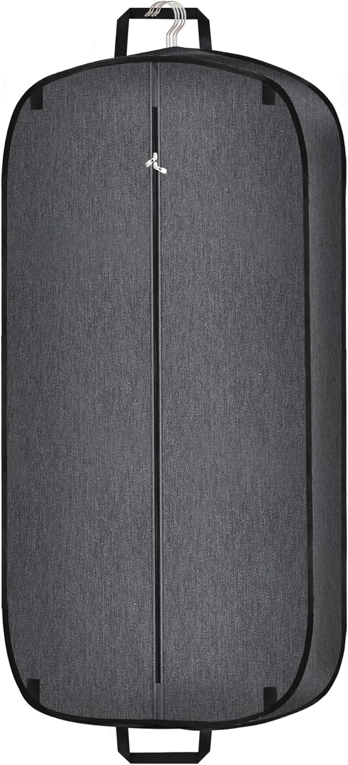 Dark grey waterproof foldable garment travel bag for suits, business trips & wardrobe storage.