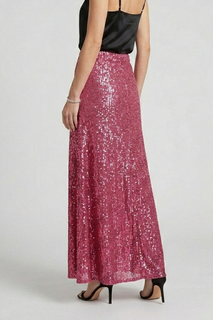 Glamorous women's sequin maxi skirt, a shimmering long skirt for parties and formal wear.
