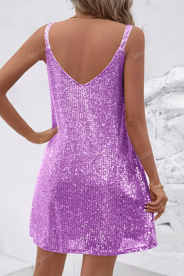 Sparkly women's sequined mini dress, a sleeveless design for dazzling cocktail and evening wear.