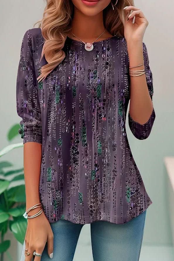 Glamorous women's sequin top with open back, loose fit & three-quarter sleeves for dazzling party wear.