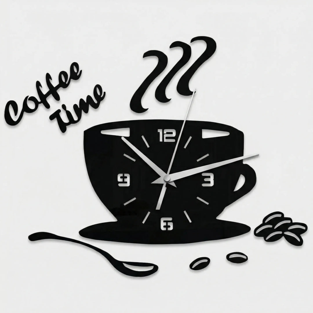 Elegant blue coffee cup wall clock, a decorative home accent perfect for modern kitchen decor.