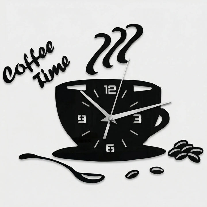 Elegant blue coffee cup wall clock, a decorative home accent perfect for modern kitchen decor.