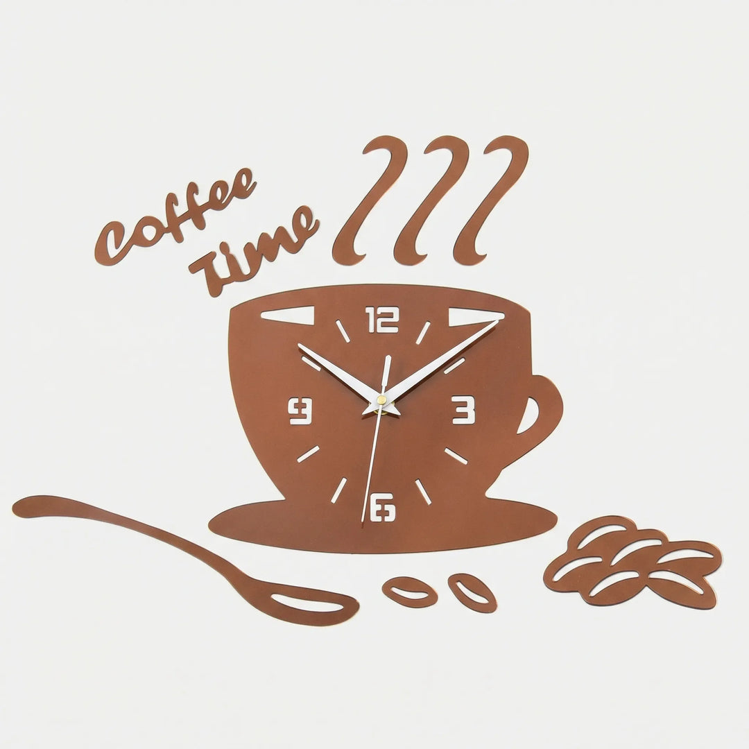 Mirror-finish blue coffee cup wall clock, a decorative kitchen clock and unique coffee decor piece.