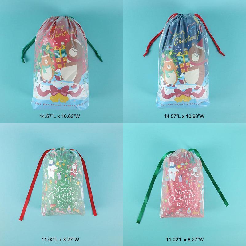 Unisex gift bag for Christmas, featuring a festive plaid pattern and secure drawstring.