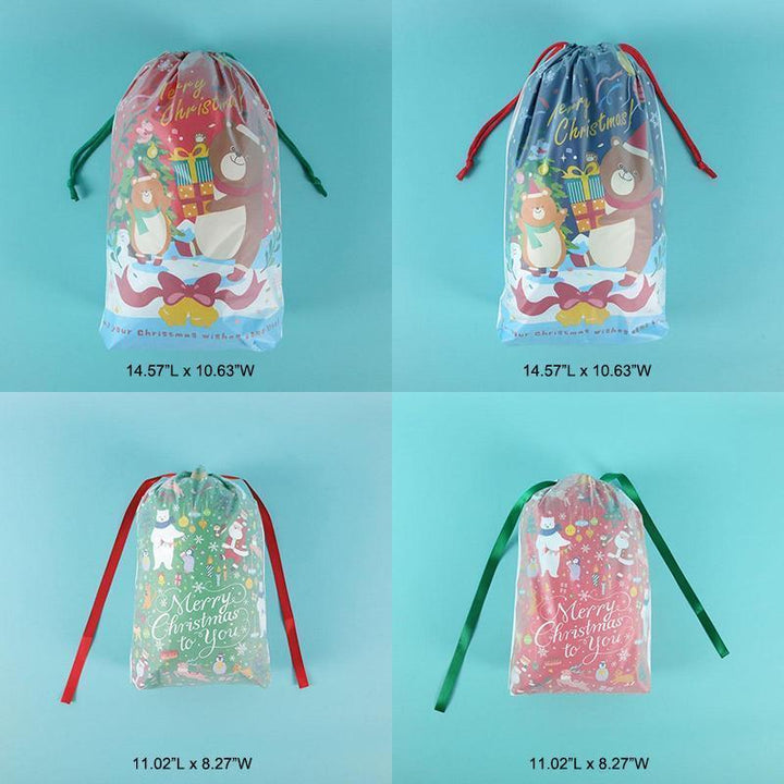 Unisex gift bag for Christmas, featuring a festive plaid pattern and secure drawstring.